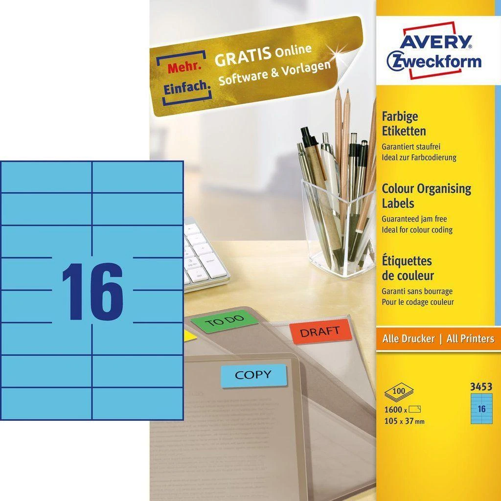 Avery Zweckform spalvotos etiketės 105 x 37 mm malūnėlis (3453)