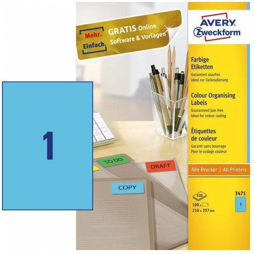 Avery Zweckform spalvotos etiketės 210 x 297 mm malūnėlis (3471)