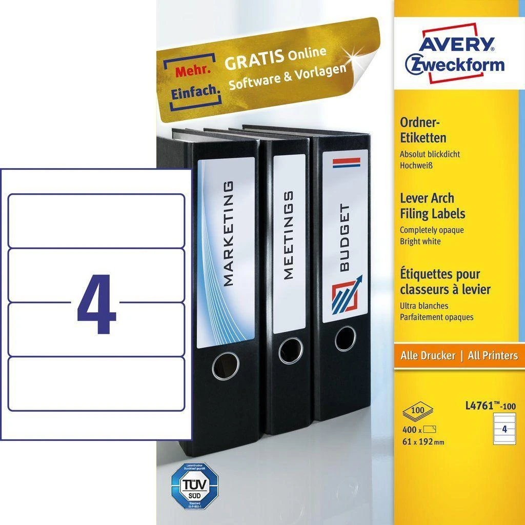 Avery Zweckform failo etiketės 61 x 192 mm (L4761-100)