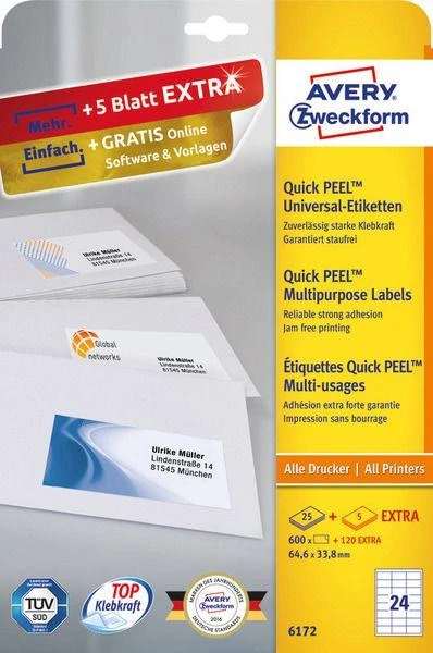 Avery Zweckform greito nuplėšimo etiketės 64,6 x 33,8 (6172)