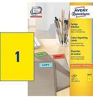 Lipnios etiketės Avery Zweckform, A4, 210x297mm, 1 etiketė lape, 100 lapų, geltonos spalvos