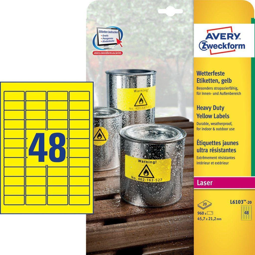 Avery Zweckform Heavy Duty 45,7 x 21,2 mm geltona