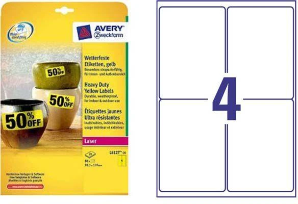 Avery Zweckform ETIKETĖS. ZF 6127 99,1X139 A4 Geltona 20 ARK. ETIKETĖ - L6127-20