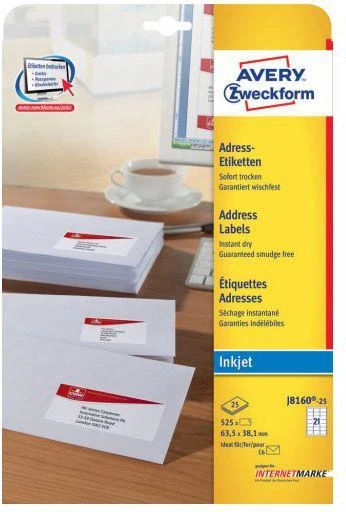 Avery Zweckform ETIKETĖ ZF J8160-25ARK ADRESAS balta - J8160-25