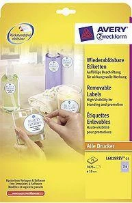 „Avery Zweckform“ ETIKETĖ ZF L6019 DIA.10 MM RATULIAI, 25 LAPAI ETIKETĖ - L6019-25