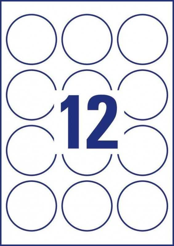 Avery Zweckform popierinės etiketės, A4, 10 lapų, 60 mm skersmens, balta, apvalus