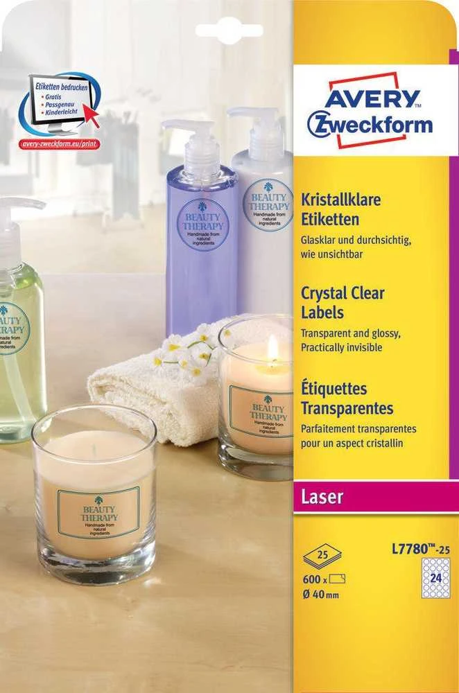 Avery Zweckform Skaidrios Crystal Clear Ø 40 mm gaminių etiketės (L7780- 25)