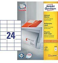 Lipnios etiketės Avery Zweckform, A4, 70x37mm, 24 etiketės lape, be rėmelio, 100 lapų, baltos spalvos