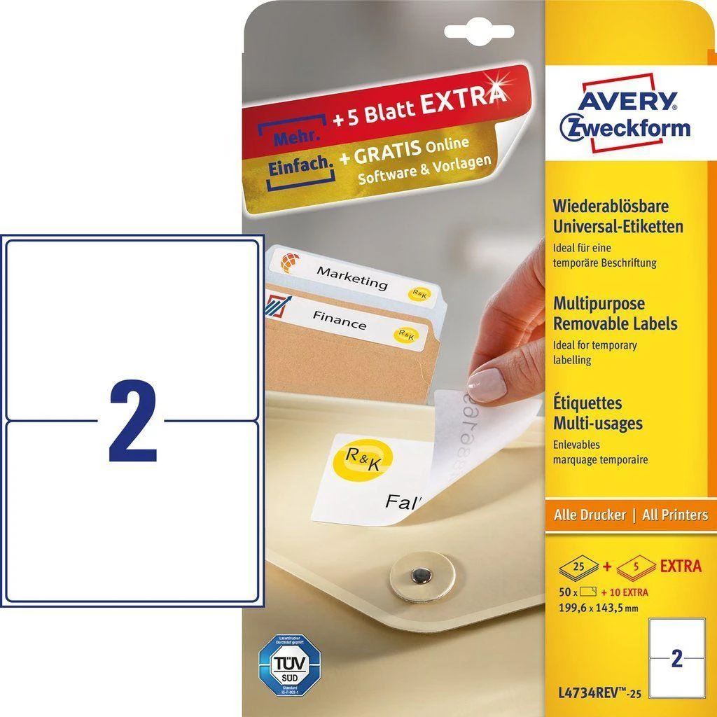 Avery Zweckform Nuimamos etiketės universalus 199,6 x 143,5 mm (L4734REV-25)