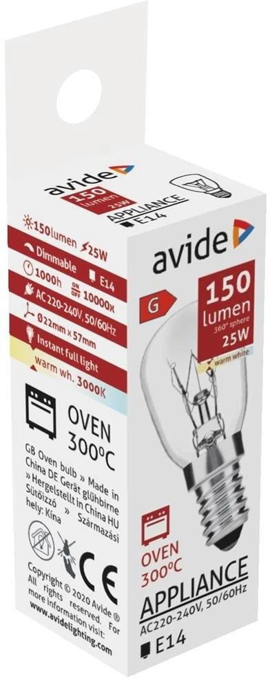Avide lemputė orkaitei E14 25W 300°C 150lm