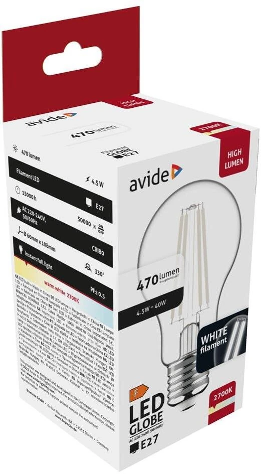 Avide Avide AWLFG27WW-4.5W lampa LED Ciepłe balta 2700 K 4,5 W E27 F