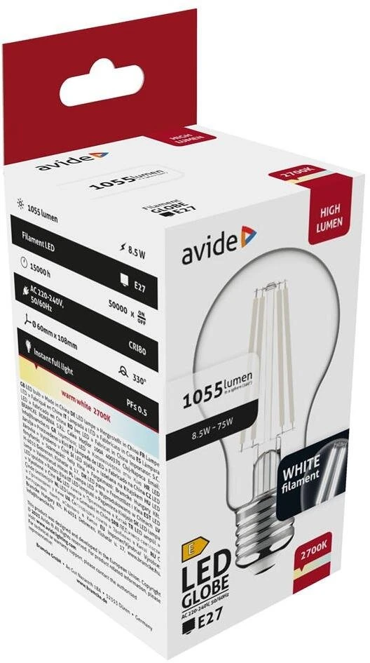 Avide AWLFG27WW-8.5W lampa LED Ciepłe balta 2700 K 8,5 W E27 E