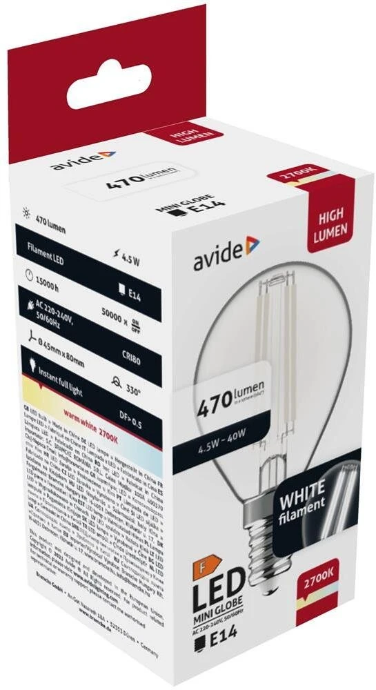 Avide AWLFMG14WW-4.5W lampa LED Ciepłe balta 2700 K 4,5 W E14 F