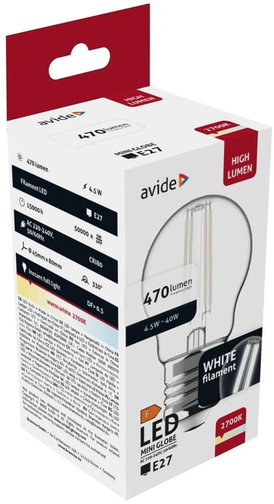 Avide AWLFMG27WW-4.5W lampa LED Ciepłe balta 2700 K 4,5 W E27 F