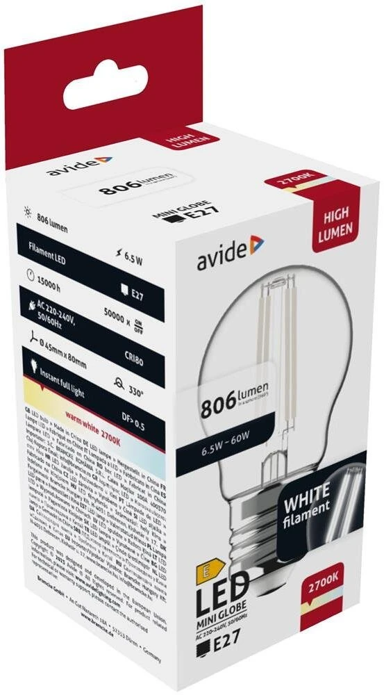 Avide AWLFMG27WW-6.5W lampa LED Ciepłe balta 2700 K 6,5 W E27 E