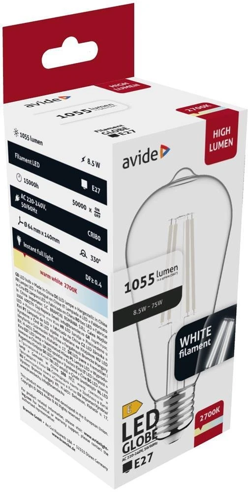 Avide AWLFST64WW-8.5W lampa LED Ciepłe balta 2700 K 8,5 W E27 E