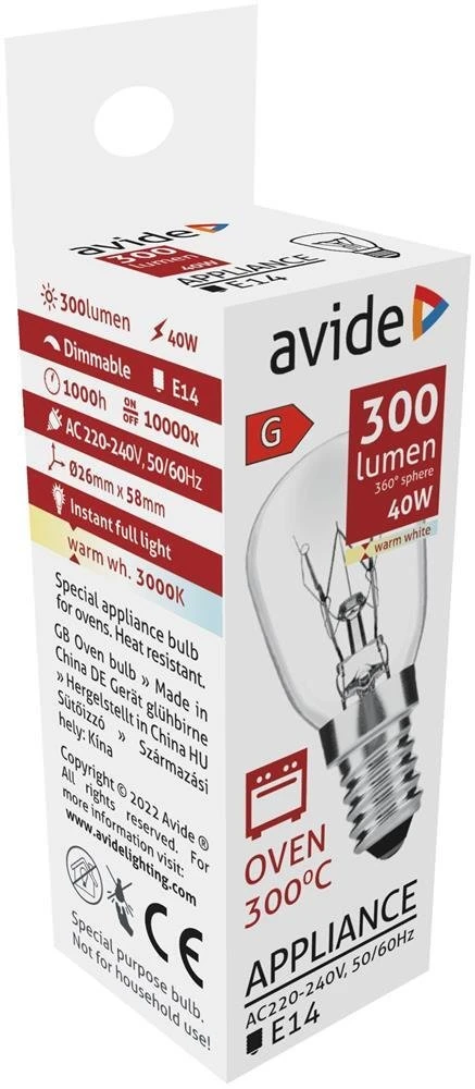 Avide lemputė orkaitei E14 40W 300°C 300lm
