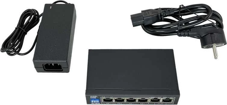 Šakotuvas AVIZIO komutatorius 4x RJ45 PoE 1Gb/s + 2x RJ45 Uplink 1Gb/s