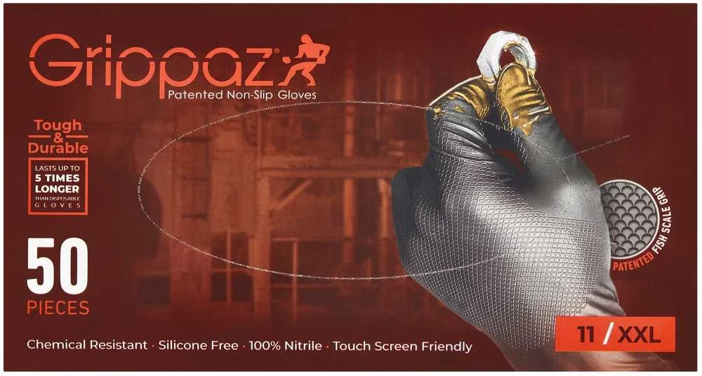 Grippaz nitrilinės pirštinės 2XL pakuotės dizainas
