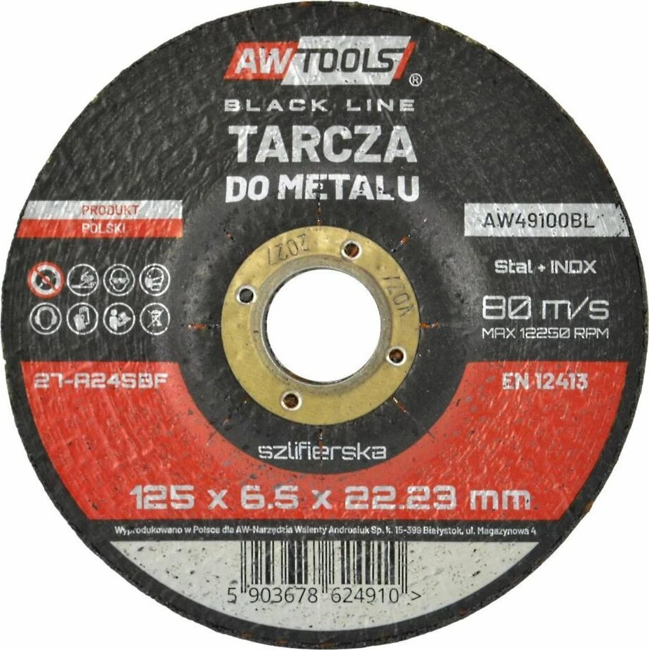 AW-Tools AWTOOLS ŠLIFAVIMO DISKAS METALUI 125*6,5mm Juodas LINE