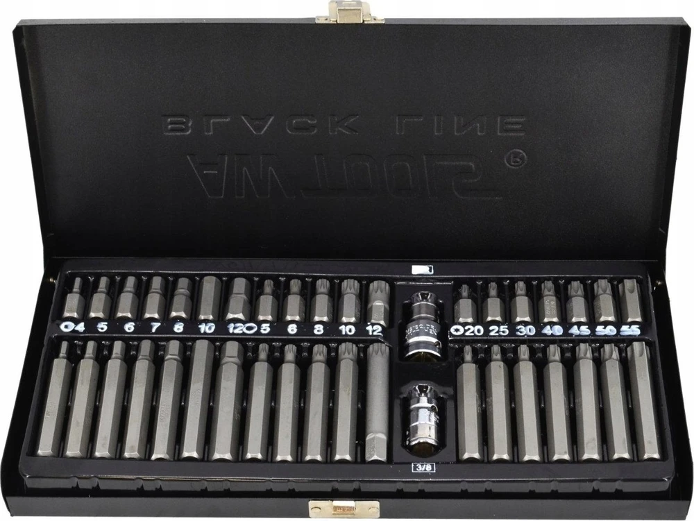 AW-Tools AWTOOLS ŠEŠIAKAMPIAI (IMBUS) ANTGALIAI. 7 vnt. 4-12mm + ADAPTERIS Juodas LINE