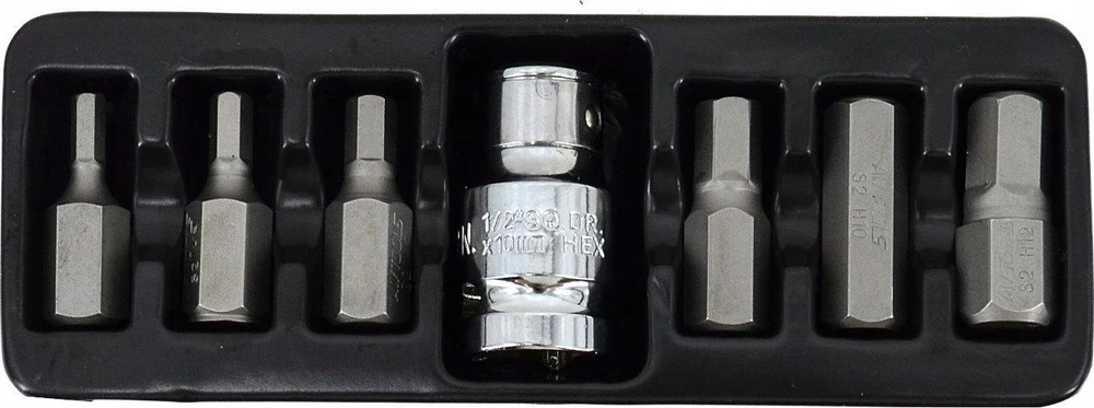 AW-Tools AWTOOLS ŠEŠIAKAMPIAI (IMBUS) ANTGALIAI. 7 vnt. 4-12mm + ADAPTERIS Juodas LINE