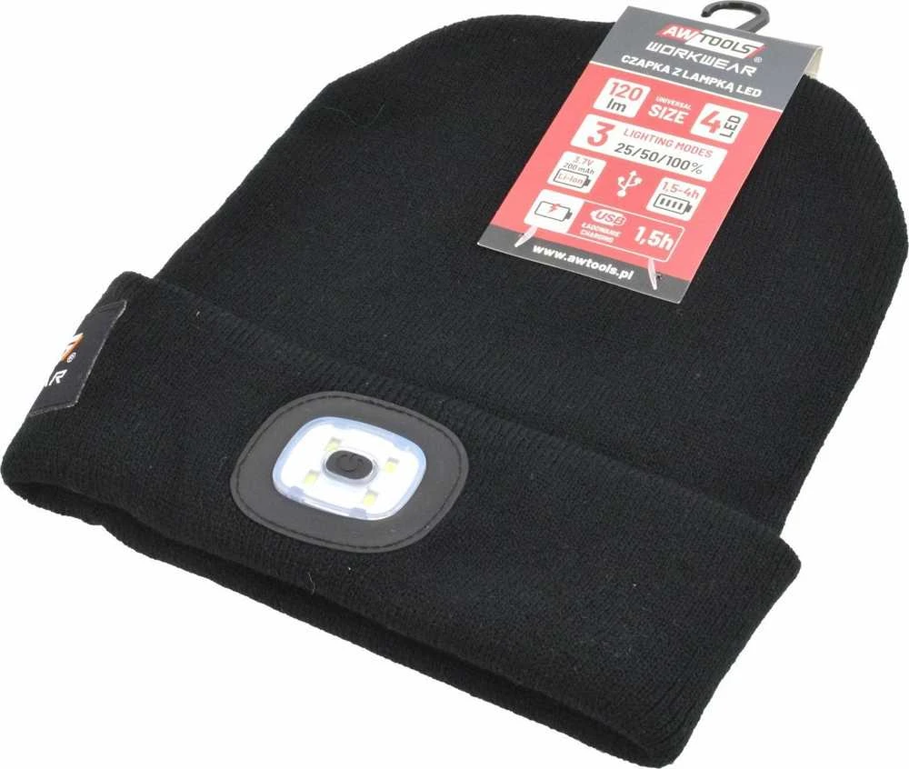 AW-Tools AWTOOLS KEPURĖ SU LED ŽIBINTUVĖLIU 80lm JUODA