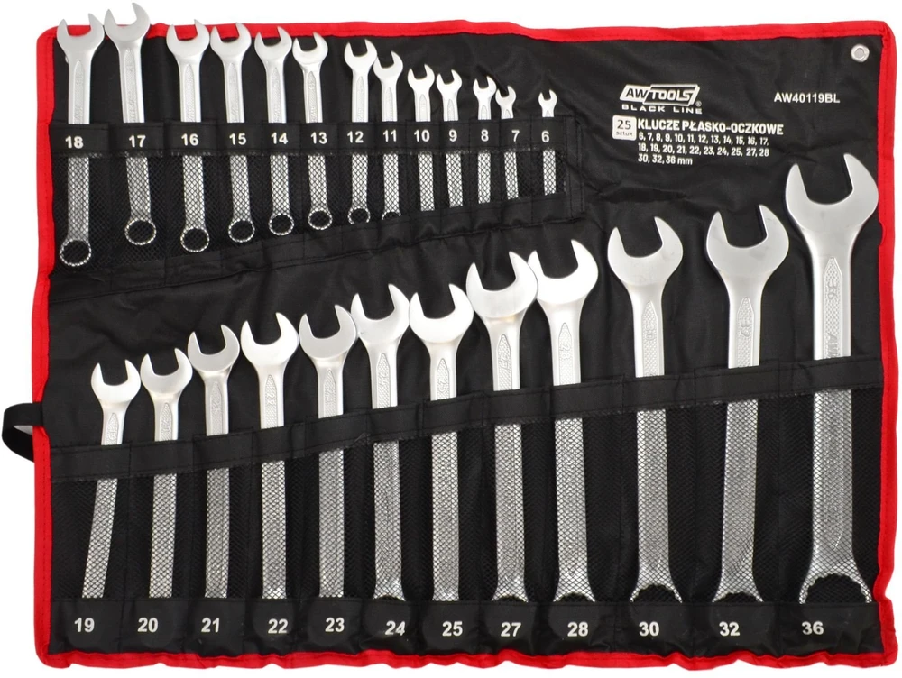AW-Tools AWTOOLS RAKTAS KOMBINEZONAS RINKINYS 25vnt. /6mm-36mm /Juodas LINE