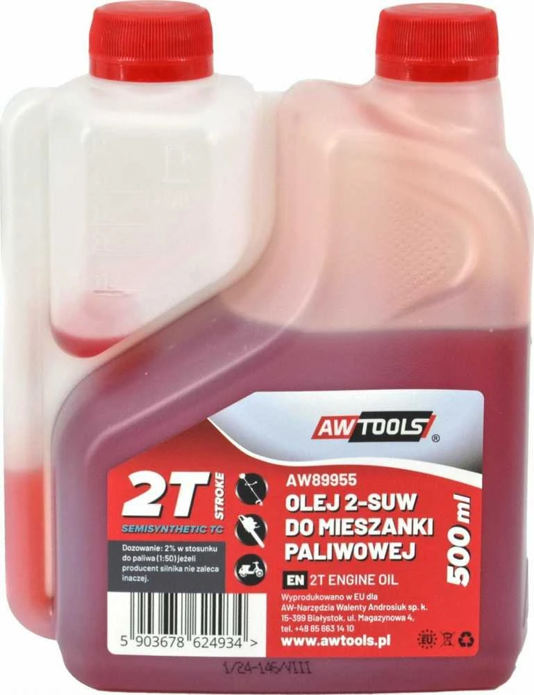 AW-Tools AWTOOLS ALYVA 2-TAKTIAM VARIKLIUI KURO MIŠINIUI 0,5L RAUDONA SU DOZATORIUMI