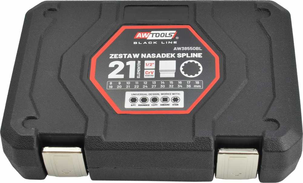 AW-Tools Sukimo galvučių rinkinys AWTools AW38550BL; 1/2''; 8-36 mm; 21 vnt.