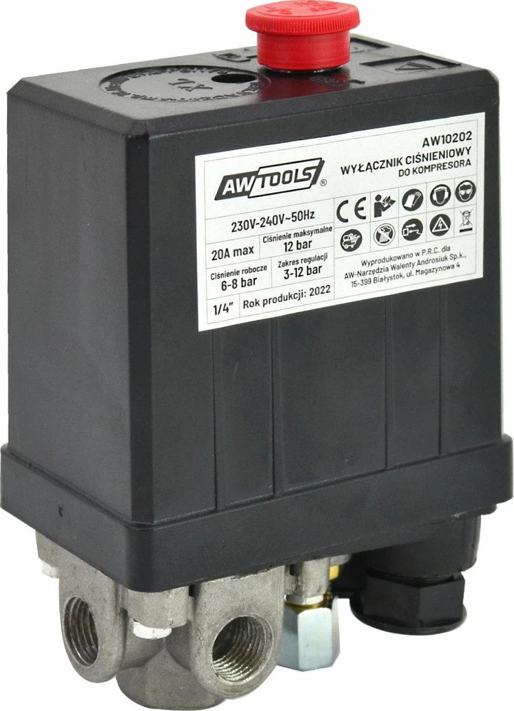 AW-Tools AWTOOLS SLĖGIO JUNGIKLIS KOMPRESORIUI 230V 3 ĮĖJIMAI 1/4″