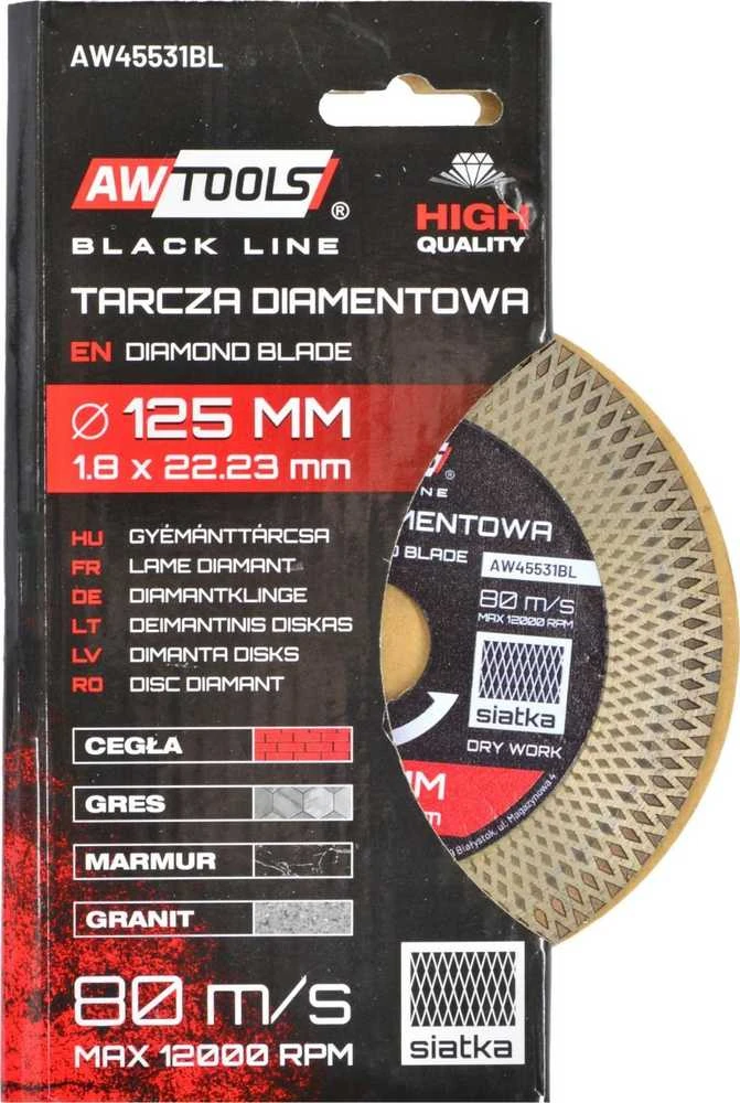 AW-Tools AWTOOLS DEIMANTINIS DISKAS 125mmx1,9×22,2 TURBO Juodas LINE