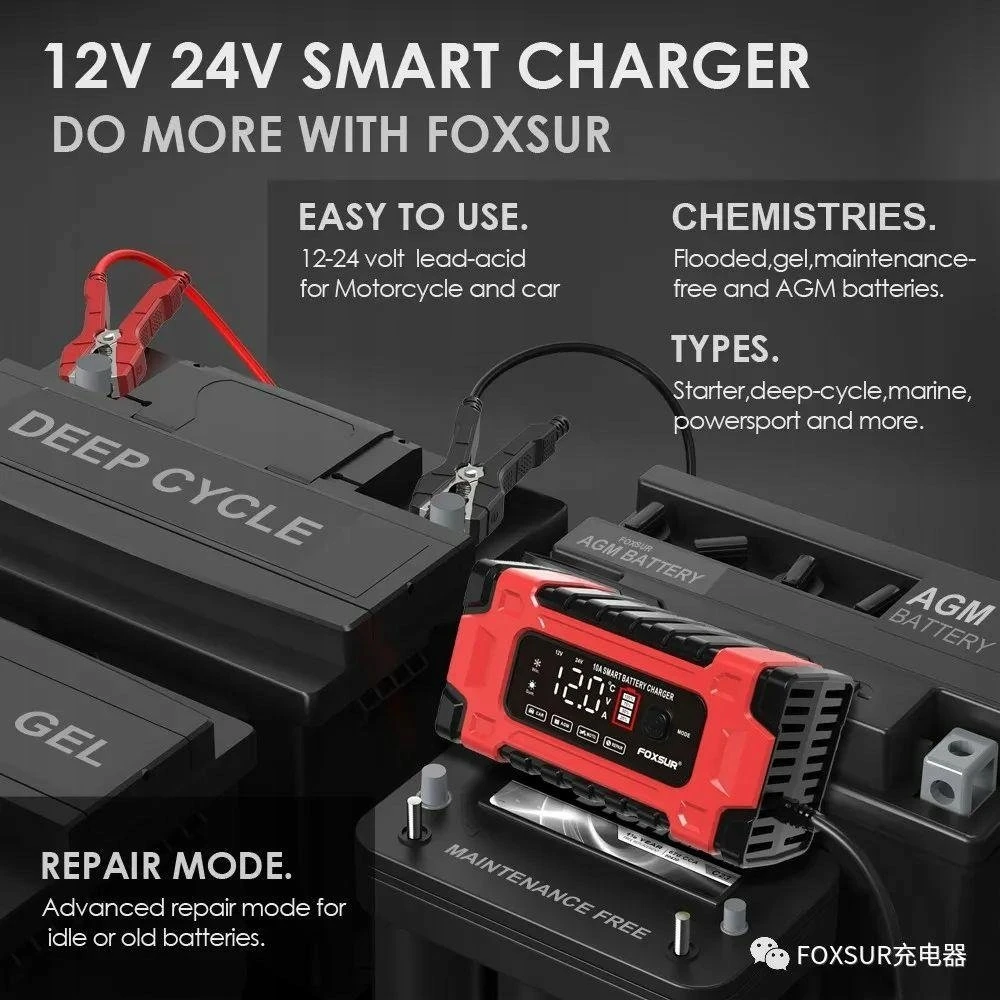 EM FOXSUR 12V&24V 10A LCD įkroviklis