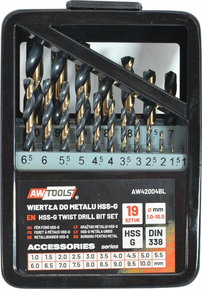 Grąžtas AW-Tools Grąžtų rinkinys metalui AWTools AW42004BL; HSS; M2; 1-10 mm; 19 vnt.