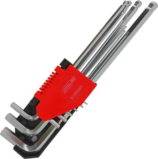 AW-Tools AWTOOLS ŠEŠIAKAMPIAI RAKTAI HEX /1,5-10,0mm/ 9vnt. SU RUTULINE GALVUTE ILGI Juodas LINE