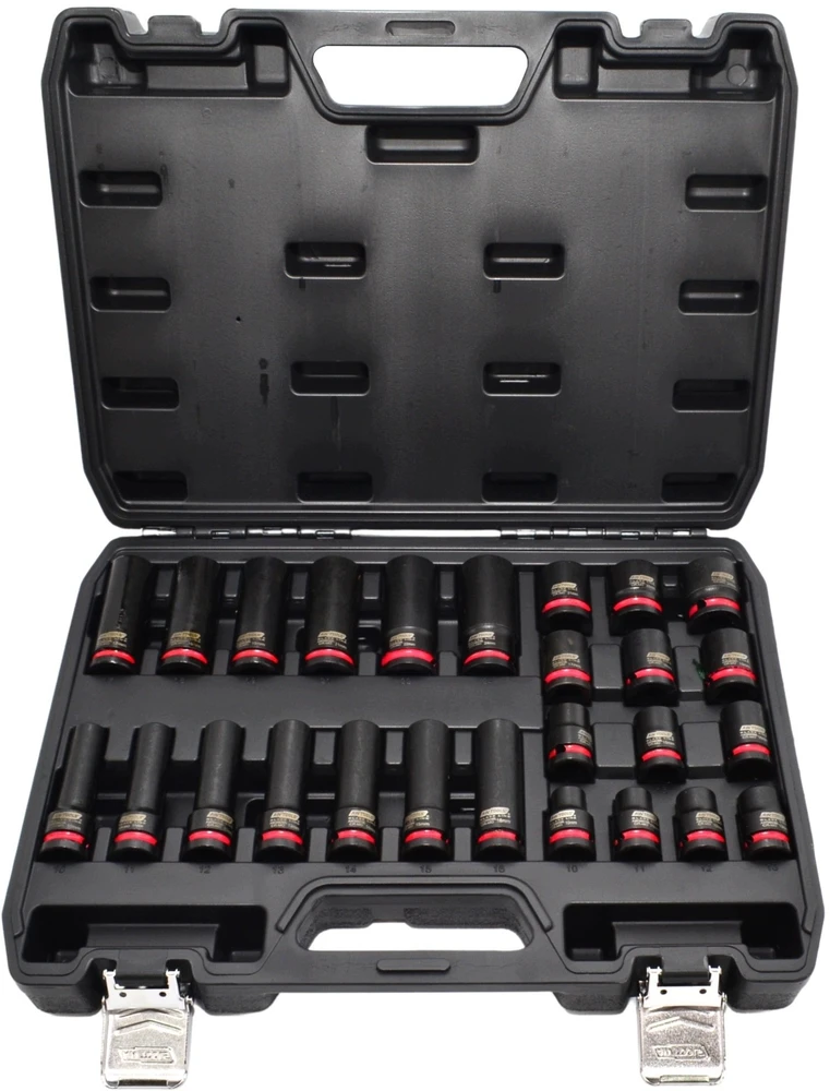 AW-Tools AWTOOLS SMŪGINIŲ GALVUČIŲ RINKINYS 1/2″ 26 vnt./10-24 mm/ TRUMPOS IR ILGOS Juodas LINE