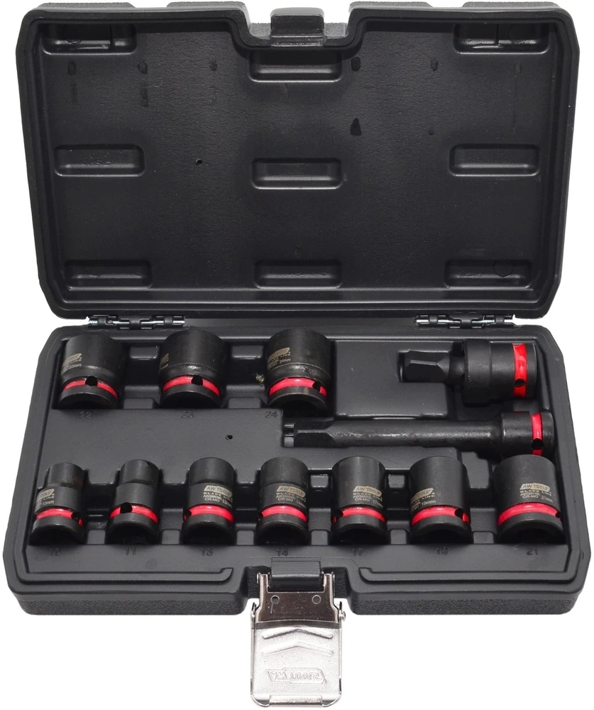 AW-Tools AWTOOLS SMŪGINIŲ GALVUČIŲ RINKINYS 1/2″ 12 vnt./10-24 mm/ TRUMPOS Juodas LINE