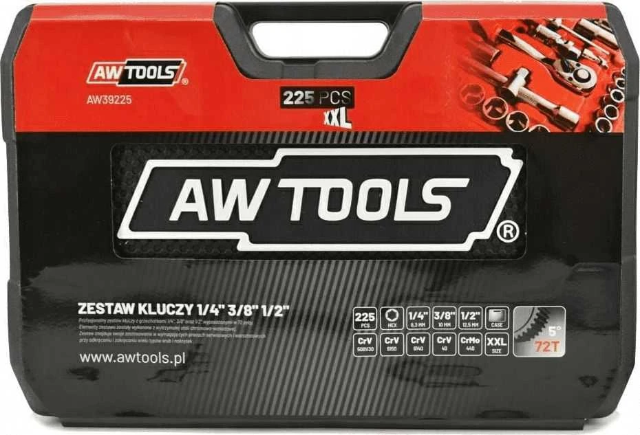 AW-Tools Raktų komplektas AWTools AW39225BL; 1/2''; 1/4''; 3/8''; 225 vnt.