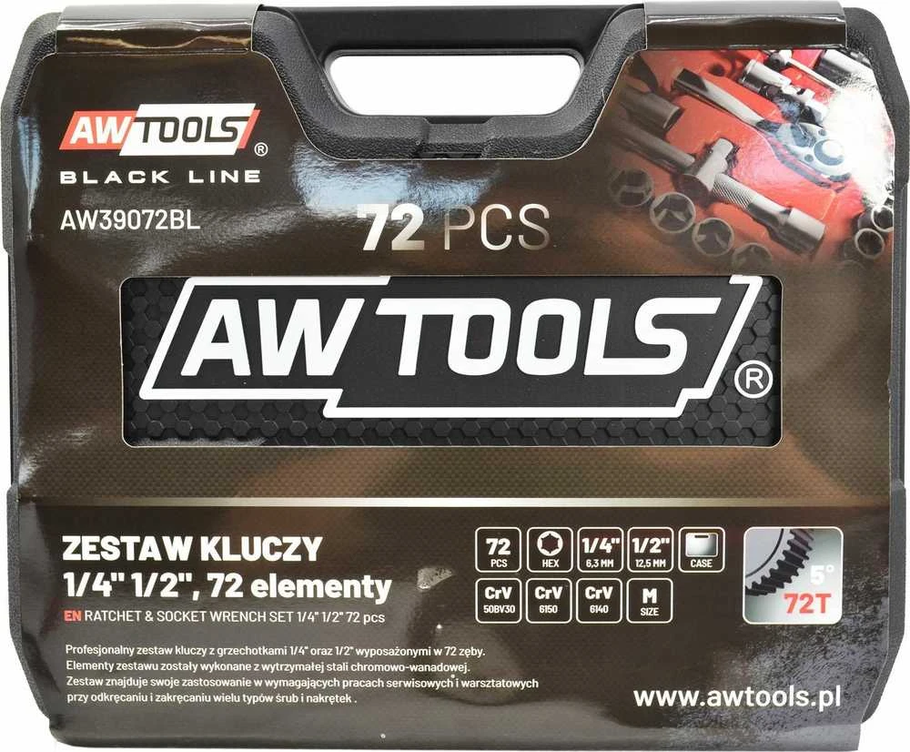 AW-Tools Raktų komplektas AWTools AW39072BL; 1/2''; 1/4''; 72 vnt.