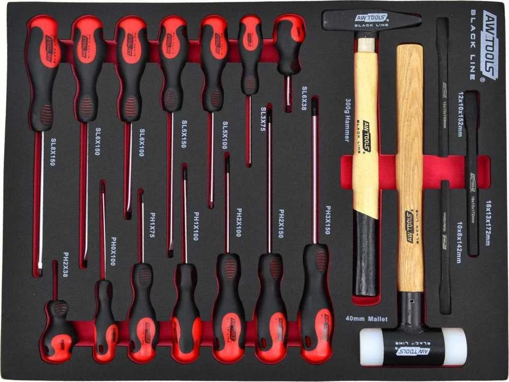 AW-Tools AWTOOLS Vežimėlis WARSZTATOWY + NARZĘDZIA 177 vnt.