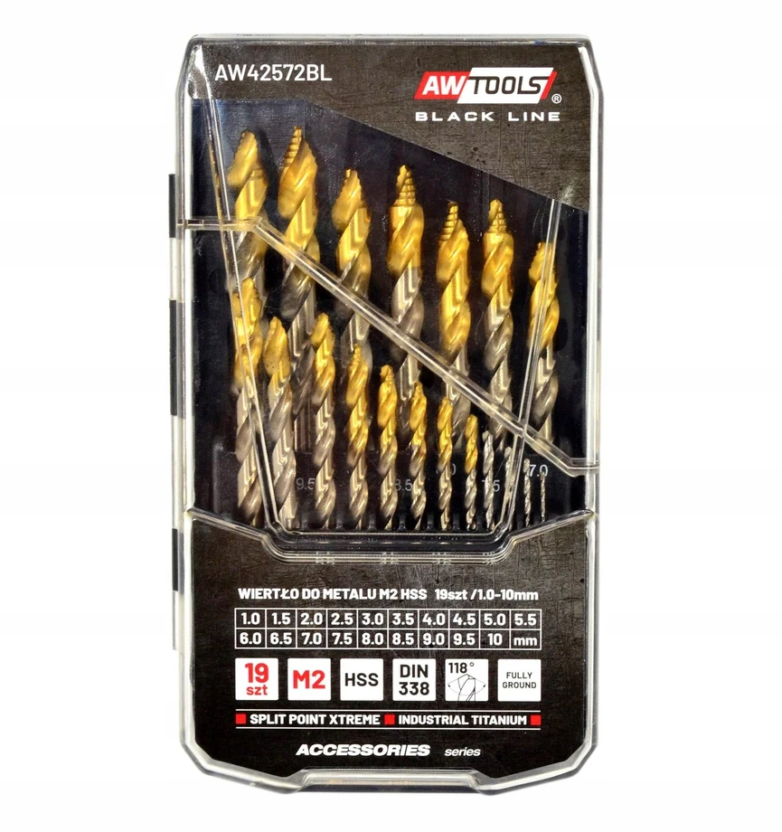 Grąžtas AW-Tools Grąžtų komplektas metalui AWTools AW42572BL; 1,5-10 mm; 19 vnt.
