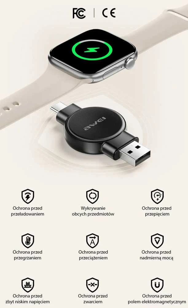 AWEI įkroviklis skirtas Apple/Samsung Watch W26 juodos spalvos