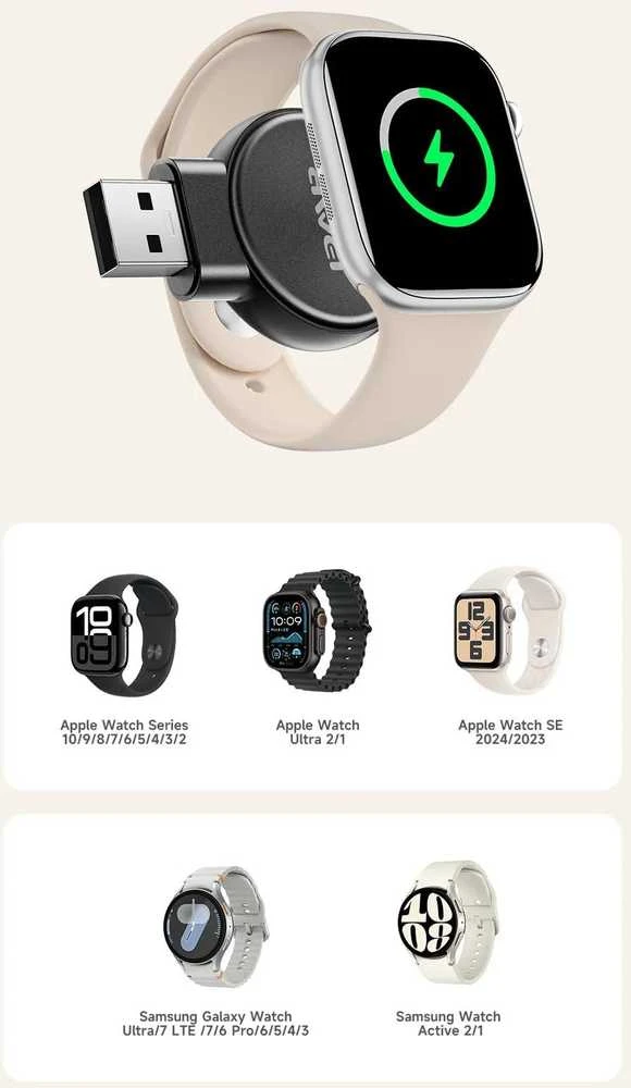 AWEI įkroviklis skirtas Apple/Samsung Watch W26 juodos spalvos