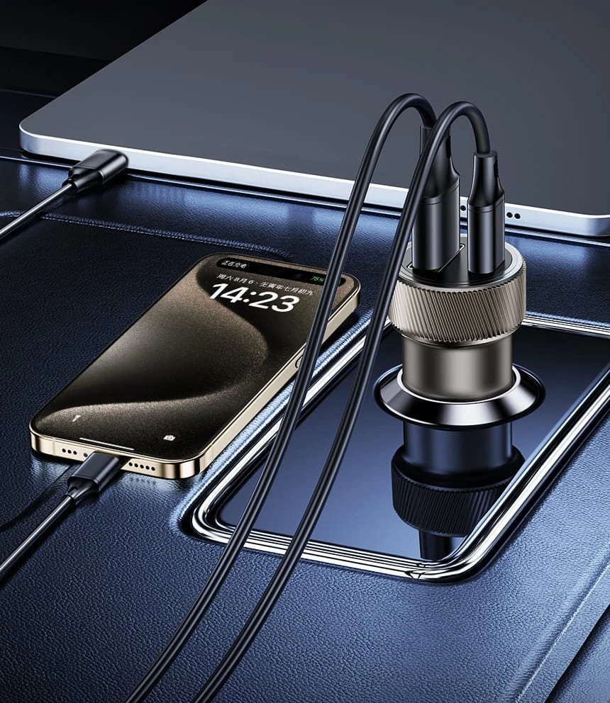 AWEI automobilinis įkroviklis C-857 33W USB+USB-C ruda