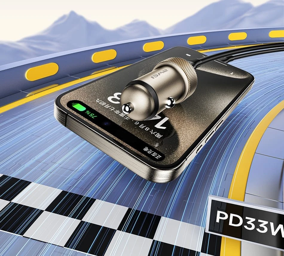 AWEI automobilinis įkroviklis C-857 33W USB+USB-C ruda