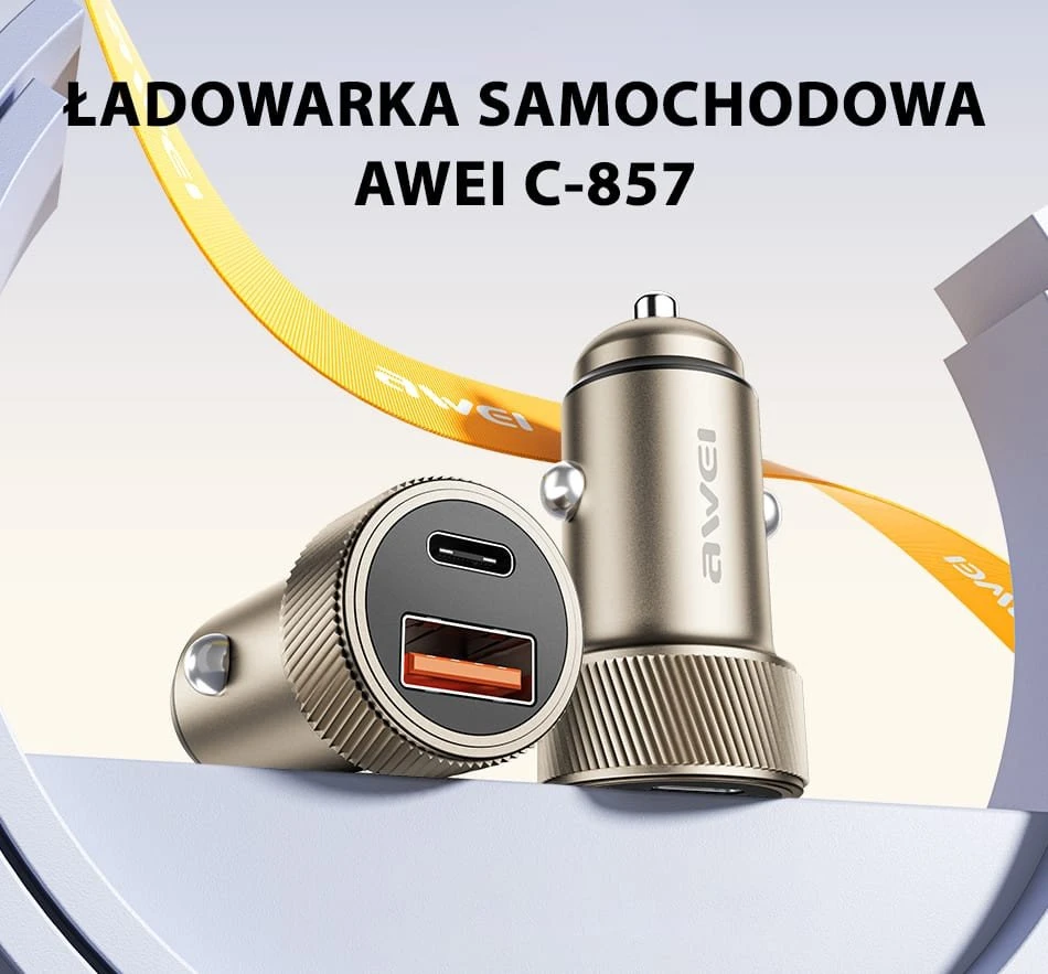 AWEI automobilinis įkroviklis C-857 33W USB+USB-C ruda
