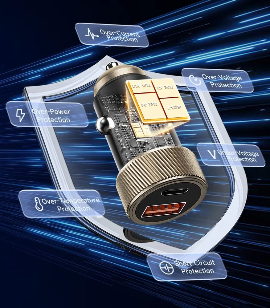 AWEI automobilinis įkroviklis C-857 33W USB+USB-C ruda