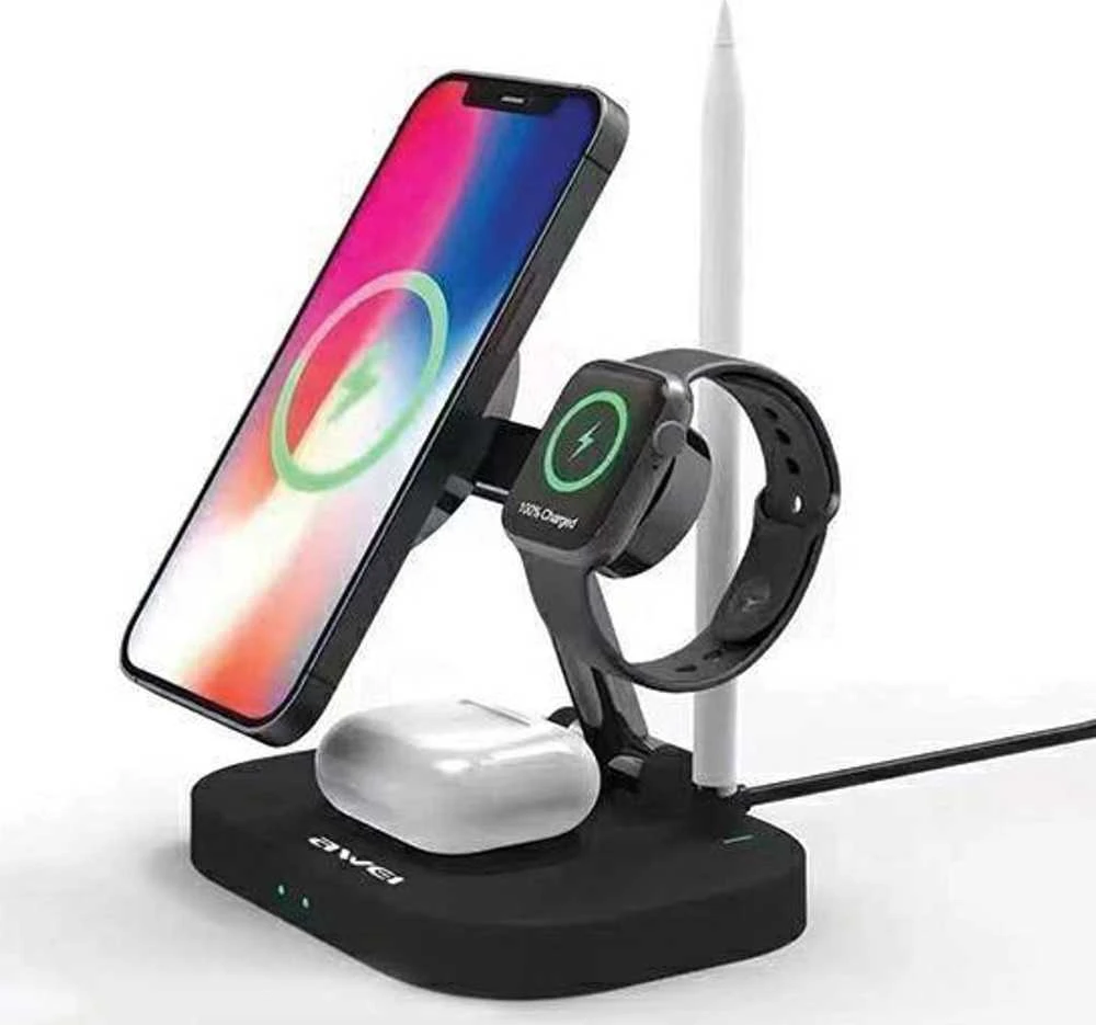 AWEI 4in1 belaidis įkroviklis W2215W Fast Charging juodos spalvos