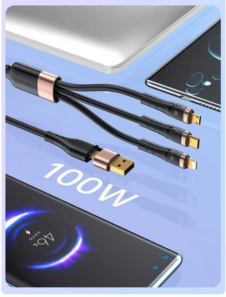 AWEI CL-228 usb-c/lightning/mico 3in2 kabelis juodos spalvos