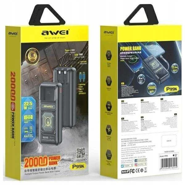 AWEI PowerBank P99K 20000mAh 22.5W juodos spalvos